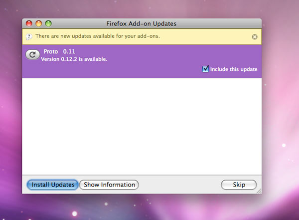 The Firefox add-on updater stops me dead in my tracks.