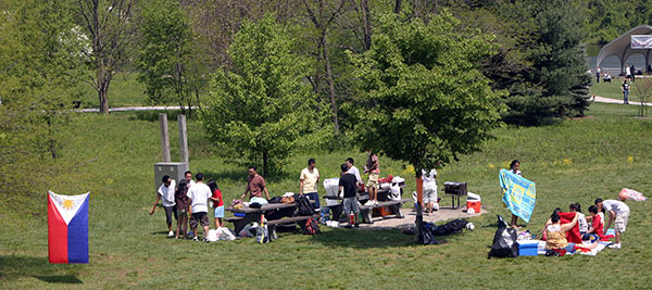 A shot of the picnic from the hill.