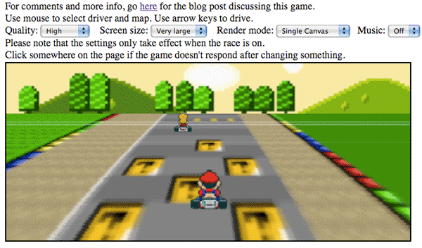 Play a JavaScript version of Super Mario Kart