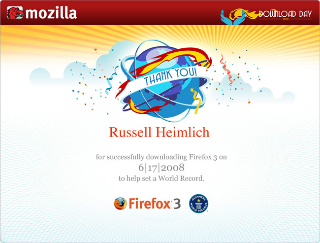 Firefox Download Day 2008 Certificate