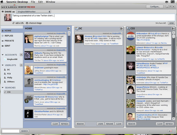 Screenshot of Seesmic Desktop Preview with columns.