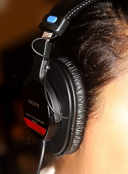Sony MDR-V6 headphones fit over the ear for added comfort.