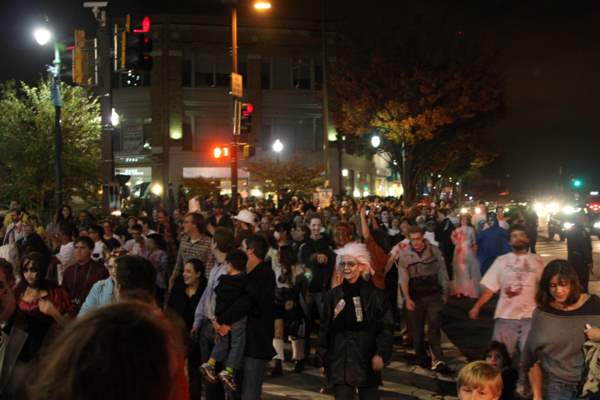 Throngs of zombies taking to the streets of Silver Spring, Maryland.